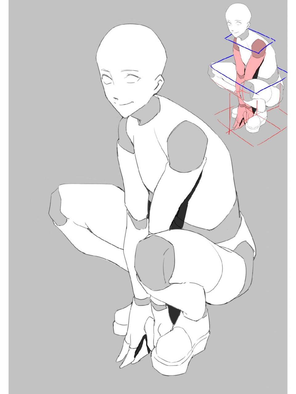 今天给大家带来的是蹲姿的要点讲解 p1图 这一张的角度是从上往下看的