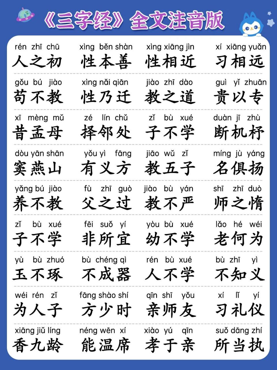 三字经全文带拼音正确图片