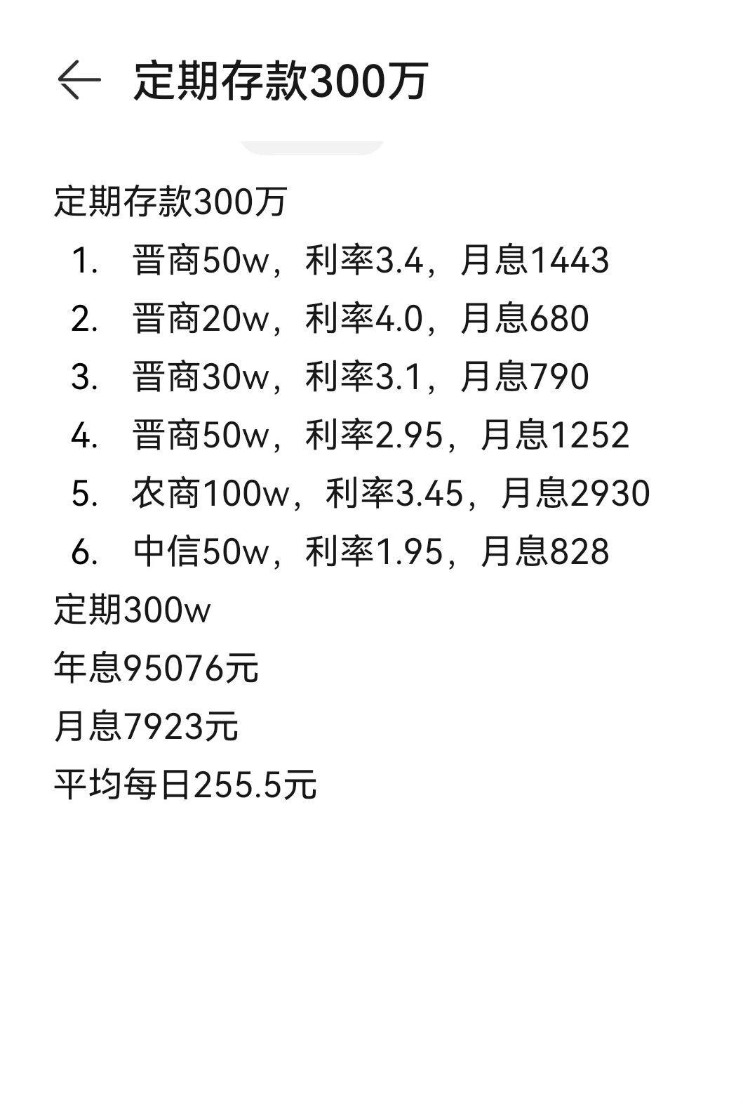 每个月才有7923元好少 中信银行半年定期拉后腿了 现在存款利率一直