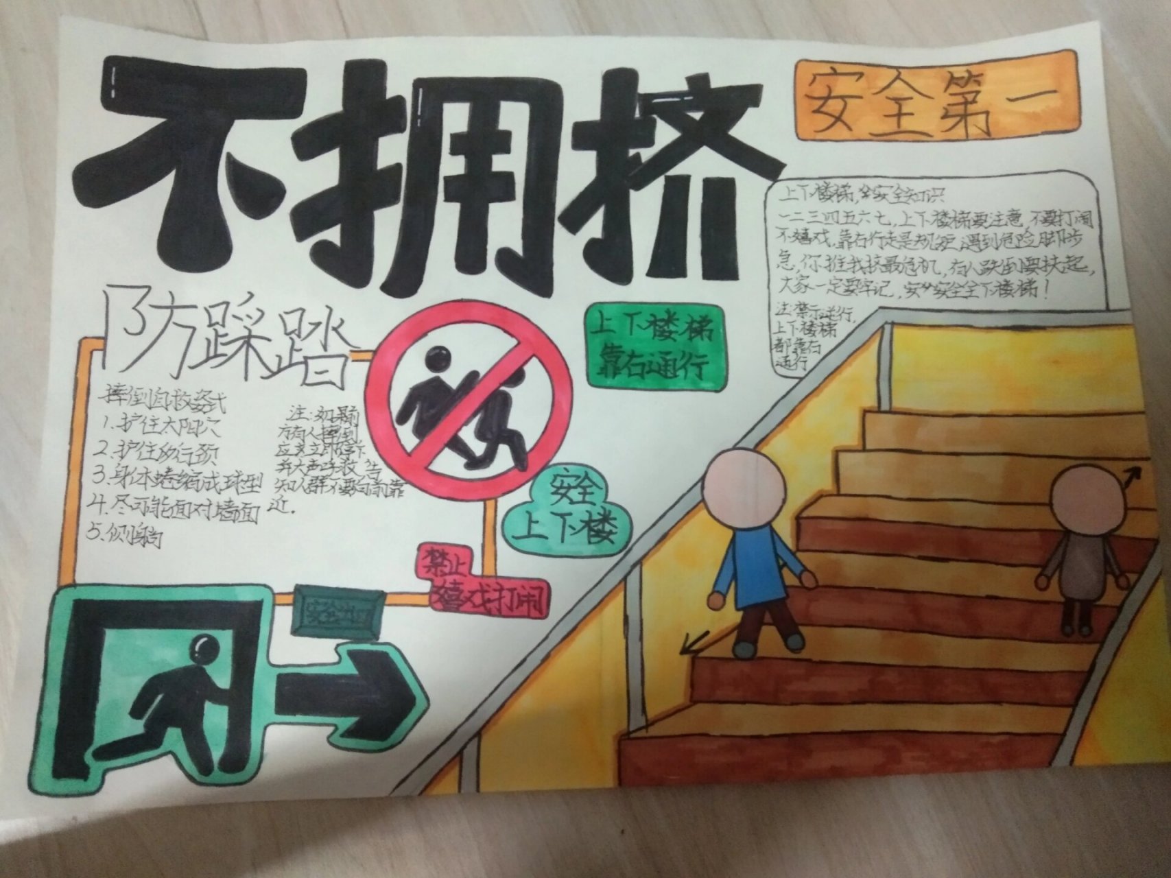 防踩踏手抄报 可仿画