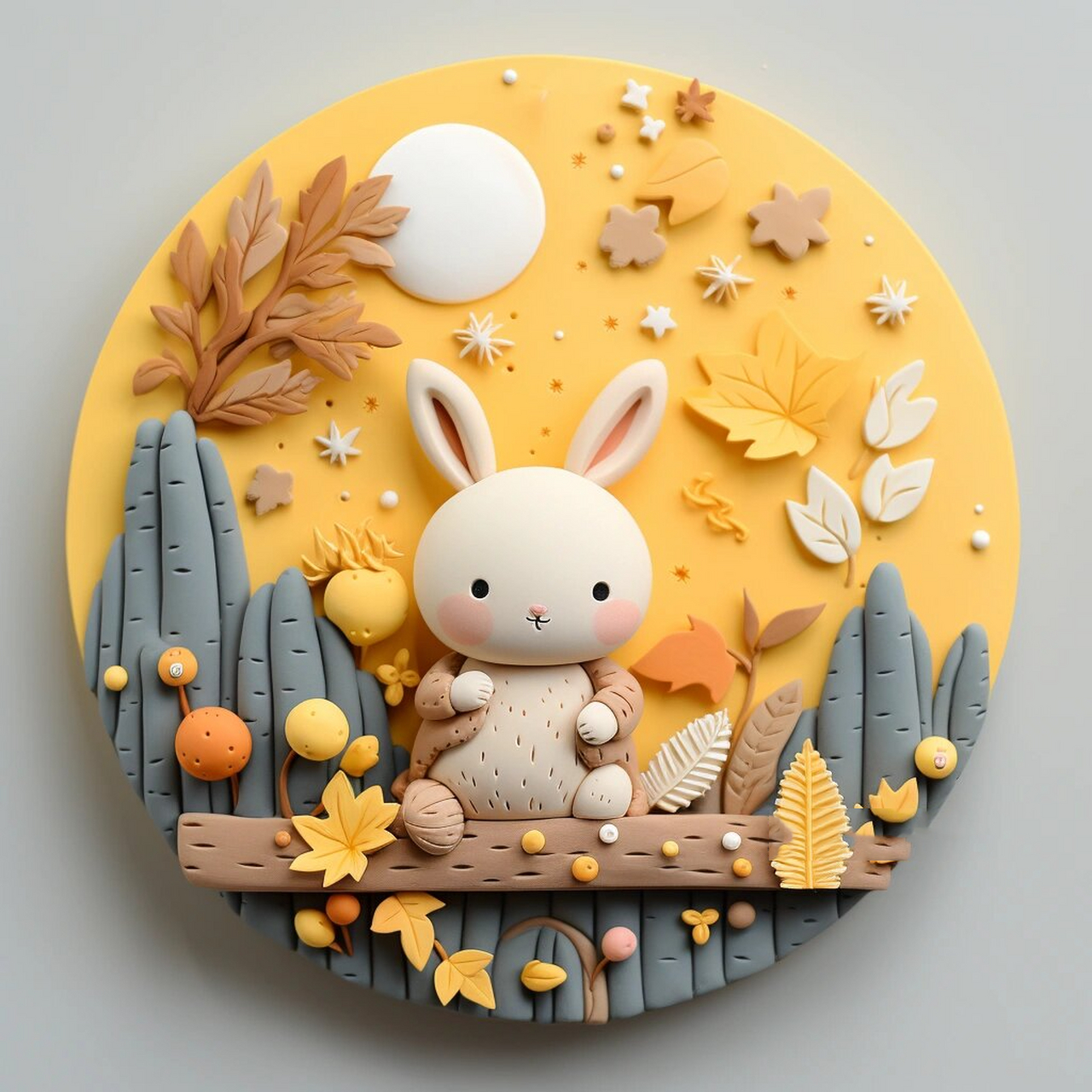 粘土~中秋节快乐兔子创意手工粘土画 小兔子祝大家中秋节快乐,万事