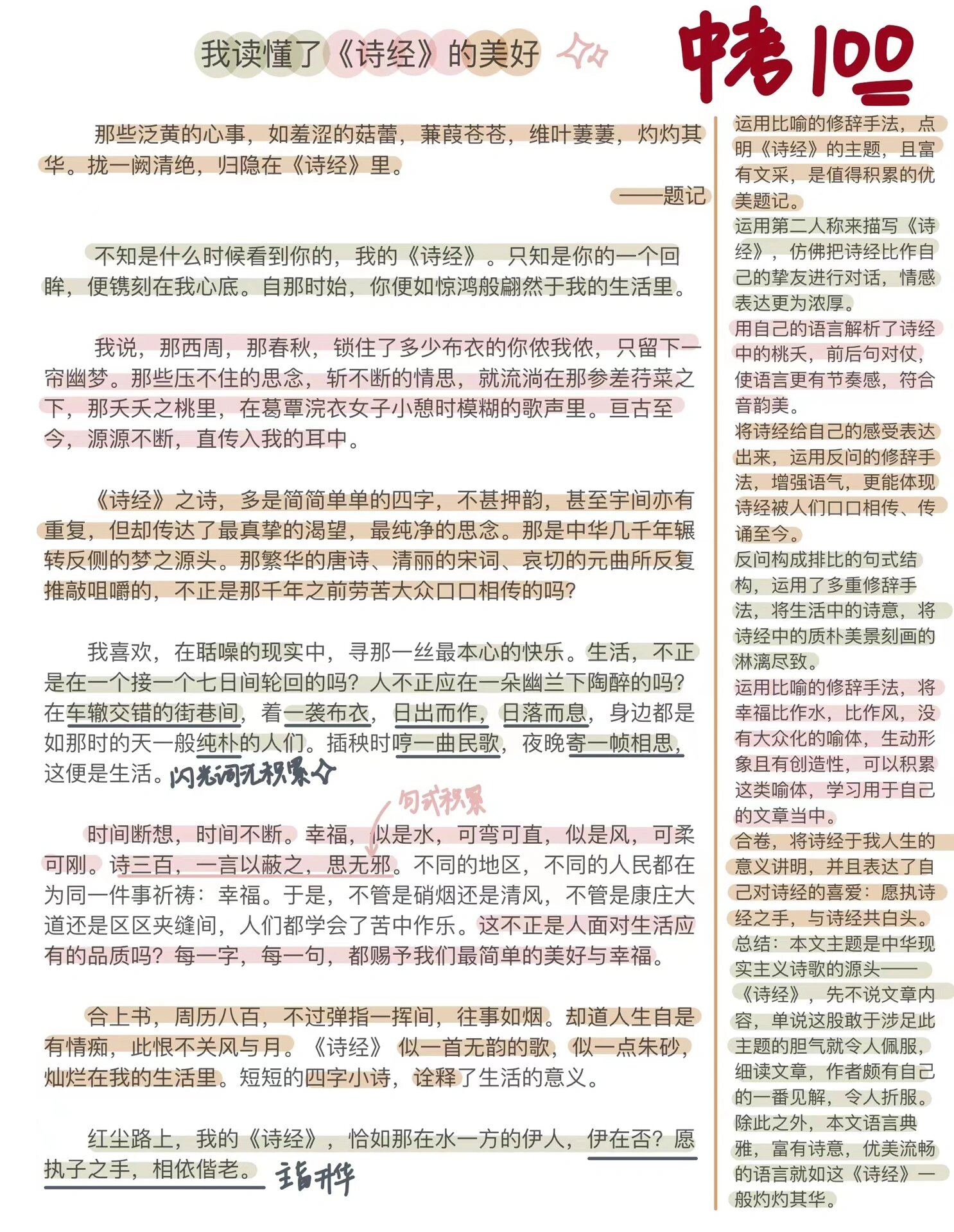 中考满分作文99愿执诗经手,与其共白头78