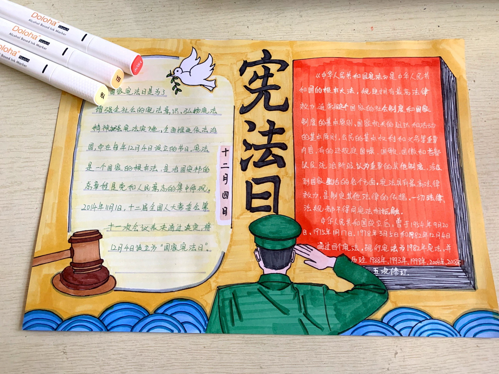 宪法日手抄报 图26615完整文字版 图36615上色版 图466