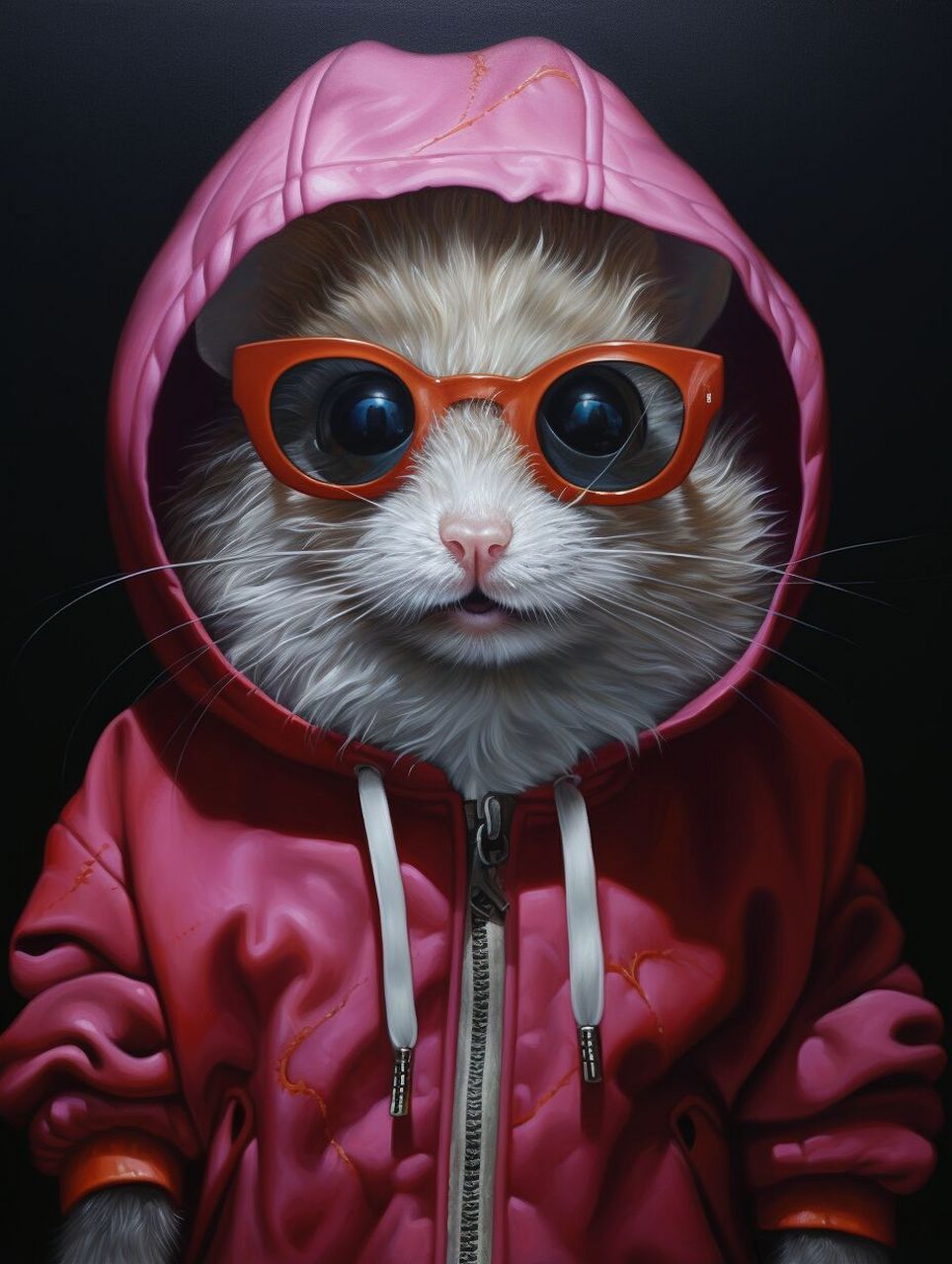 "戴眼镜和连帽衫的仓鼠油画" 这是由ben zoeller创作的一幅逼真的油画