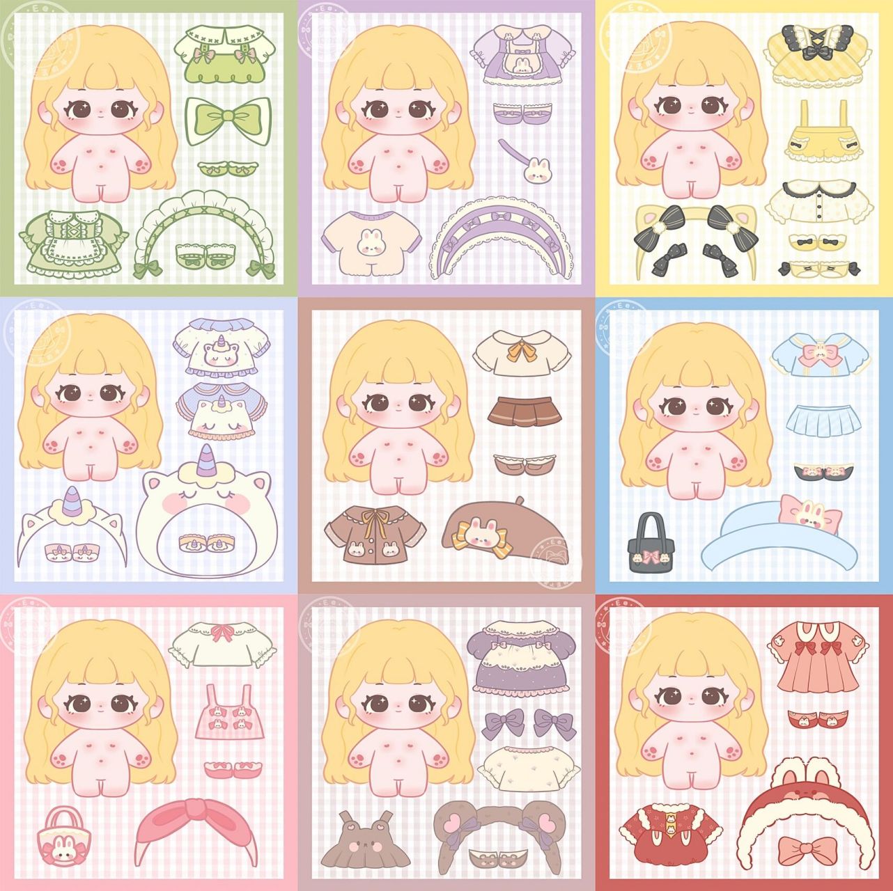 棉花娃娃换装贴纸合集 最近画的～集齐一个九宫格啦