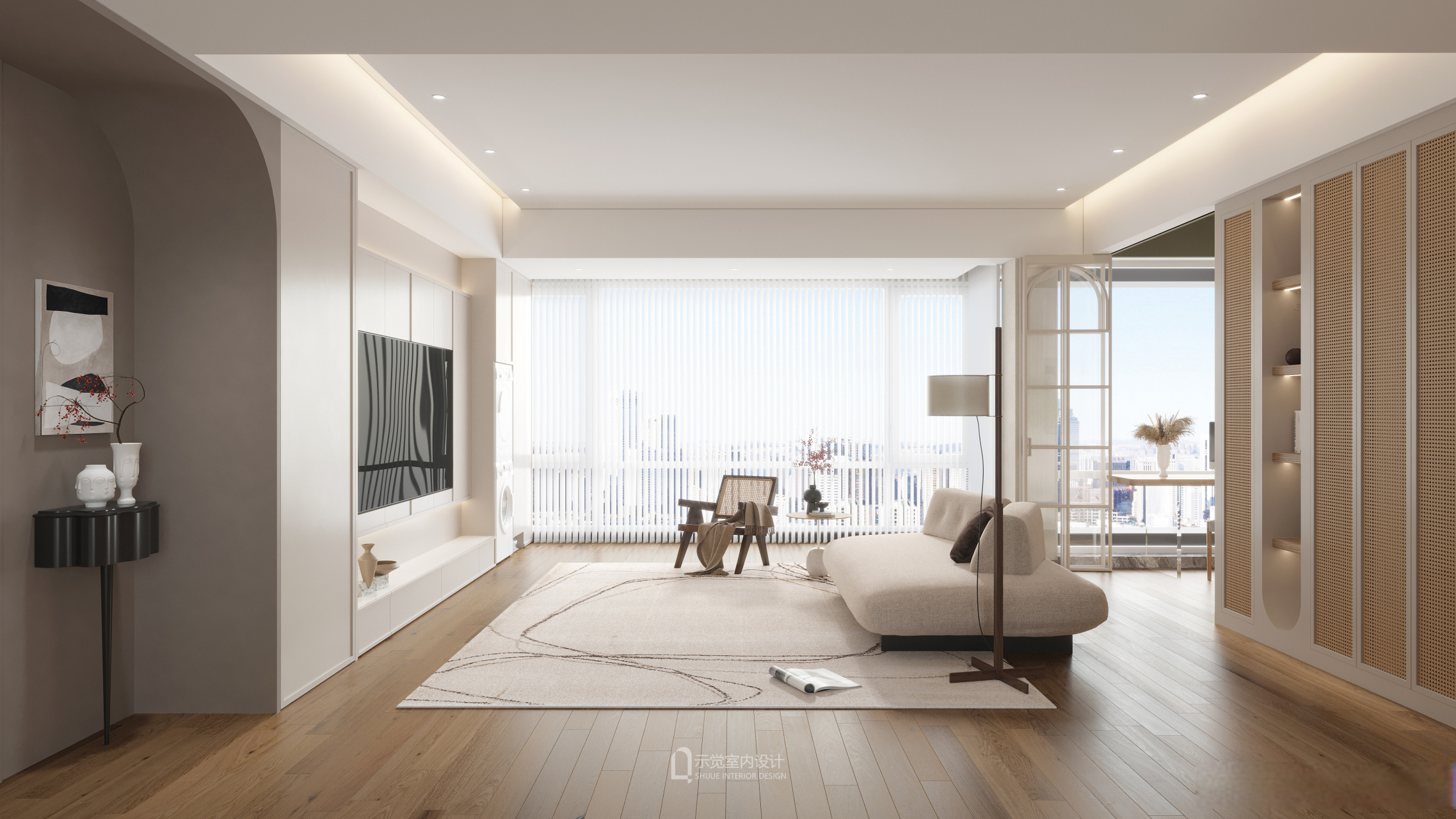 200 ㎡ 碧云尊邸,现代法式客厅设计  客厅大面积的留白搭配现代感软装