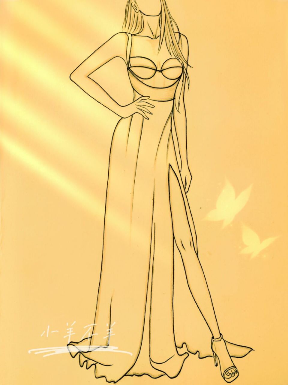 美女黑白简笔画#绘画教程84(附过程) 婚纱礼服手绘简笔画74绘画过程