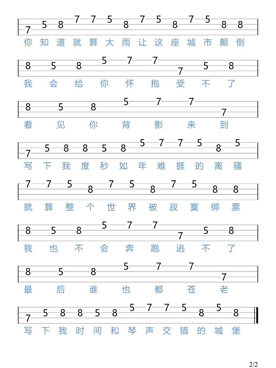 《小情歌》苏打绿/尤克里里新手指弹谱 "不见面的时候 你要给我分享