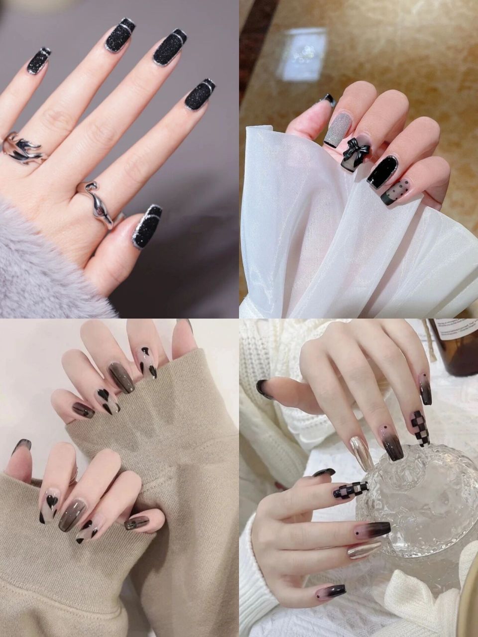 黑色系美甲长款97高冷又高级97 喜欢的小姐妹们安排做起来呀