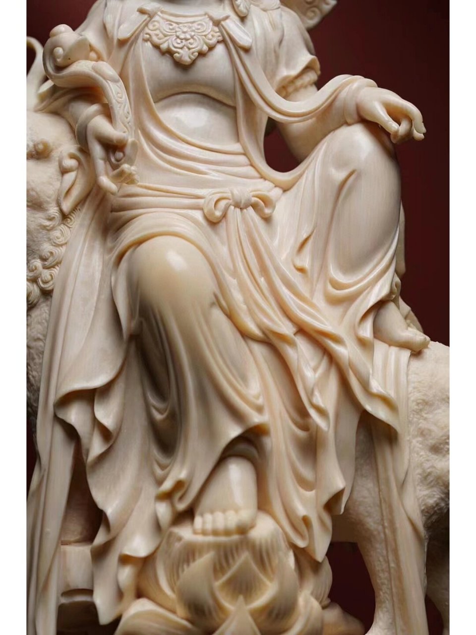 文殊普贤猛犸牙雕工艺品佛像观音装饰摆件 新品文殊普闲猛犸象牙,大师