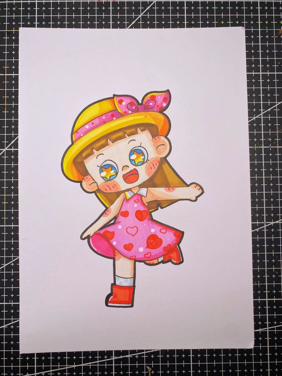 q版人物 儿童画|《快乐的小女孩》 借鉴动态创作的q版人物 临摹注明