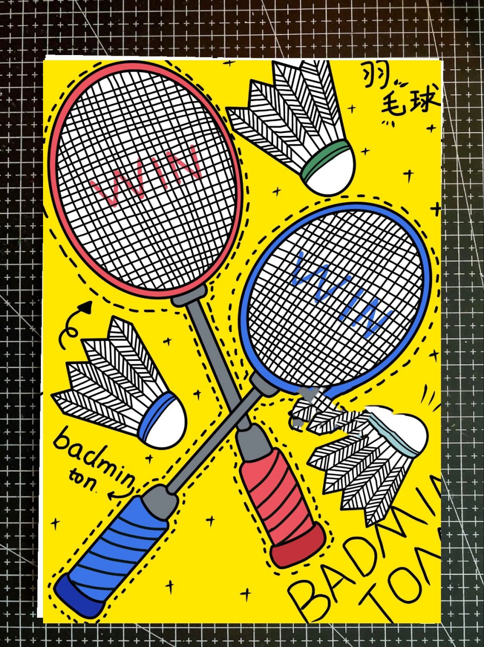 打卡1/100儿童画线描 《羽毛球》高清(附线稿 尺寸:a465工具:ipad