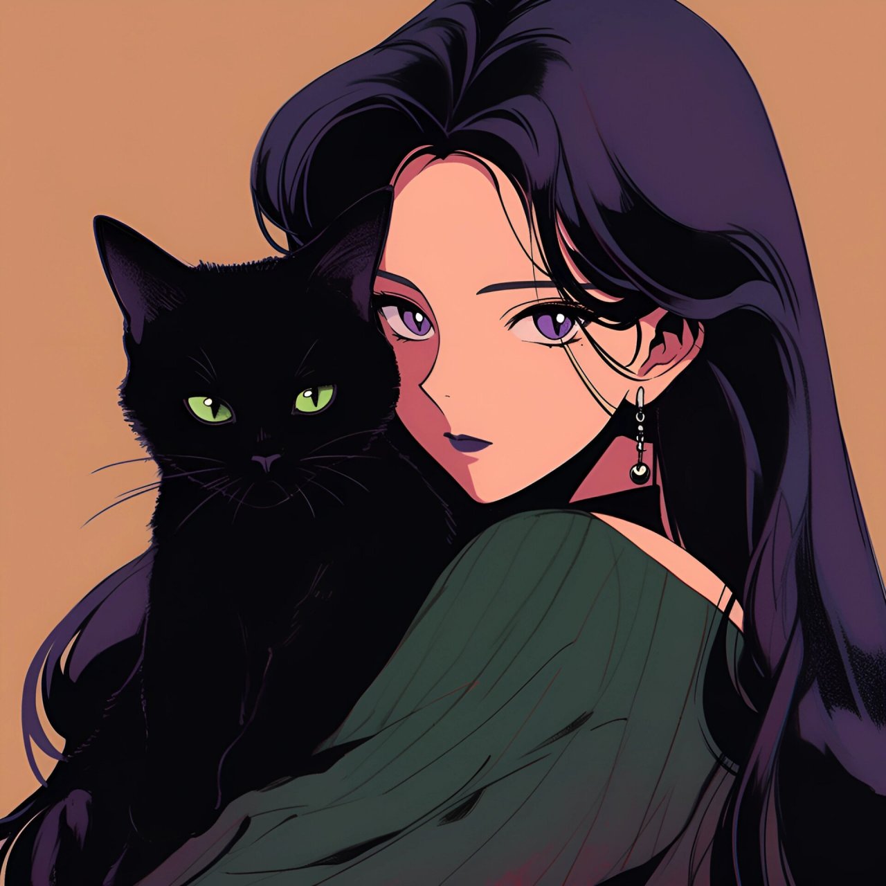 旧漫头像丨黑色系高冷,女孩和他的猫