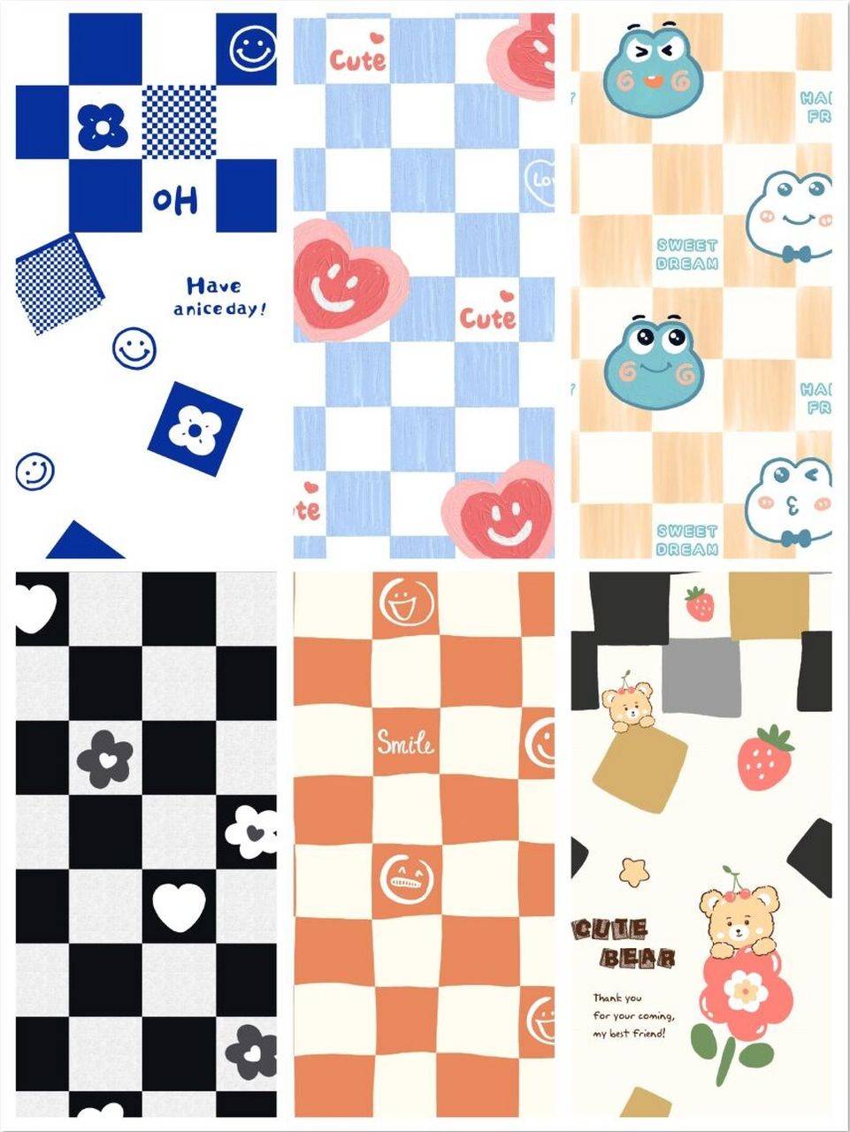 256期 棋盘格系列 笑脸卡通图案 手机壁纸 形式多样的棋盘格壁纸,喜欢