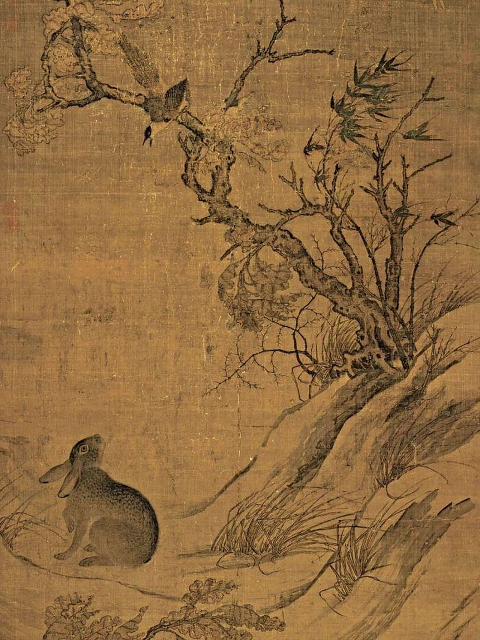 《双喜图》作品分析 ①《双喜图》为北宋画家崔白的绢本设色作品.