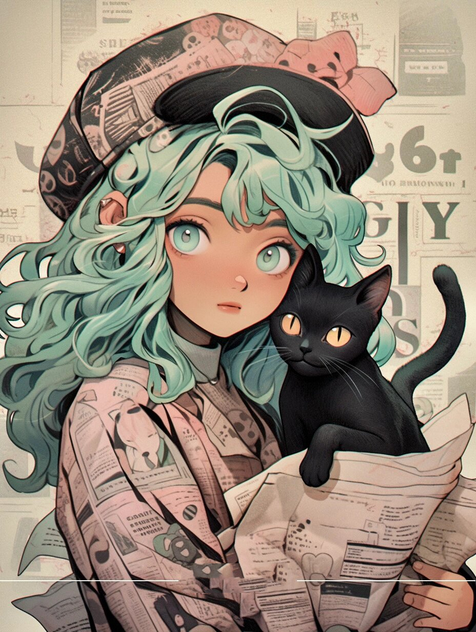 手机壁纸002 | 复古风抱猫女孩(二) 来自于复古风:可爱的少女和她的猫