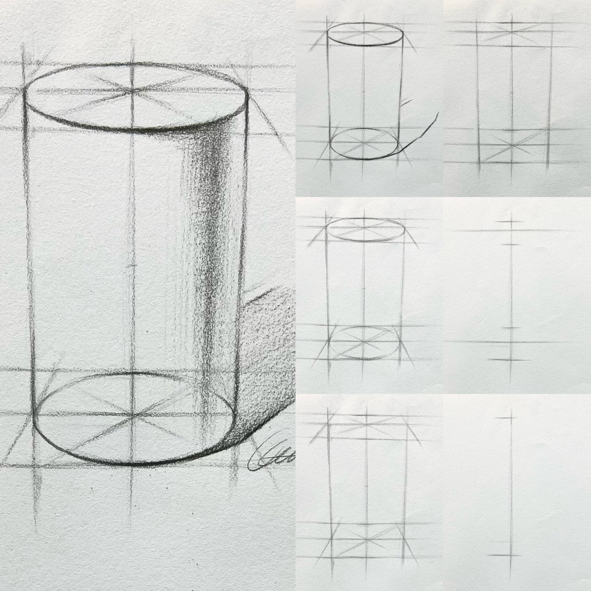 圆柱贯穿体结构素描图片