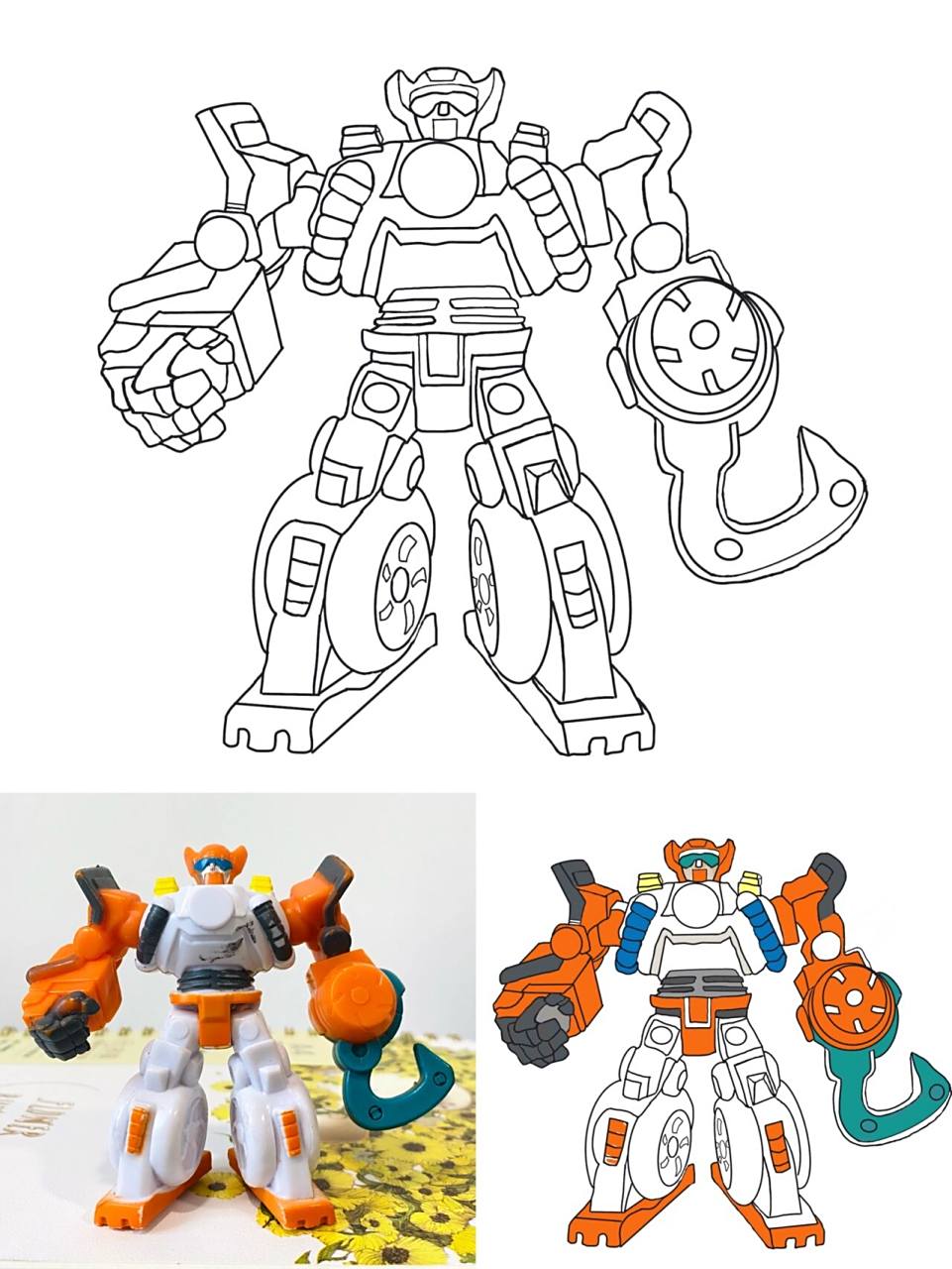 原创机甲战士:含线稿和上色图 用时3小时,一起画画,快把身边的玩具画