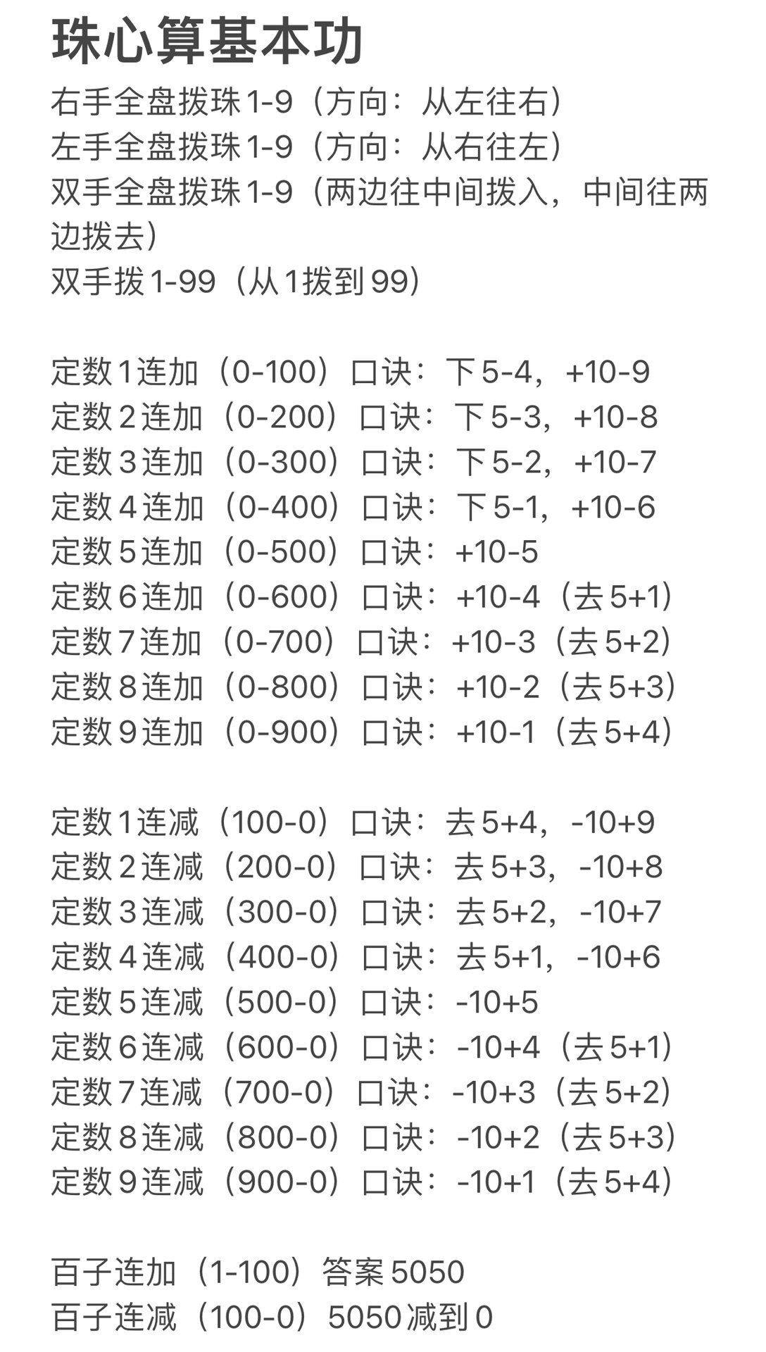 珠心算定数对照表图片