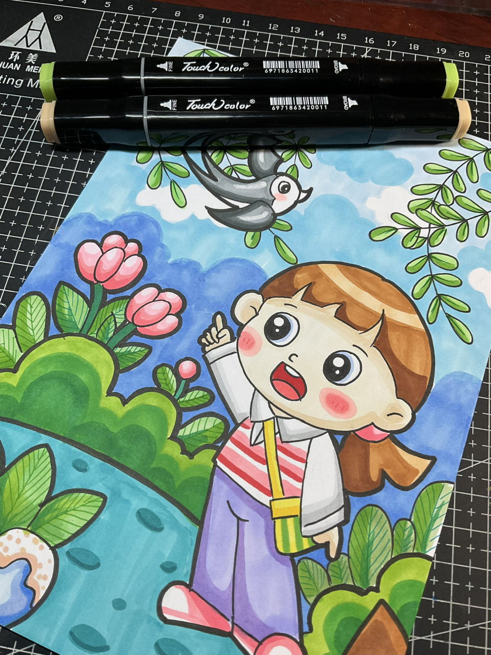 马克笔儿童画—《春天》