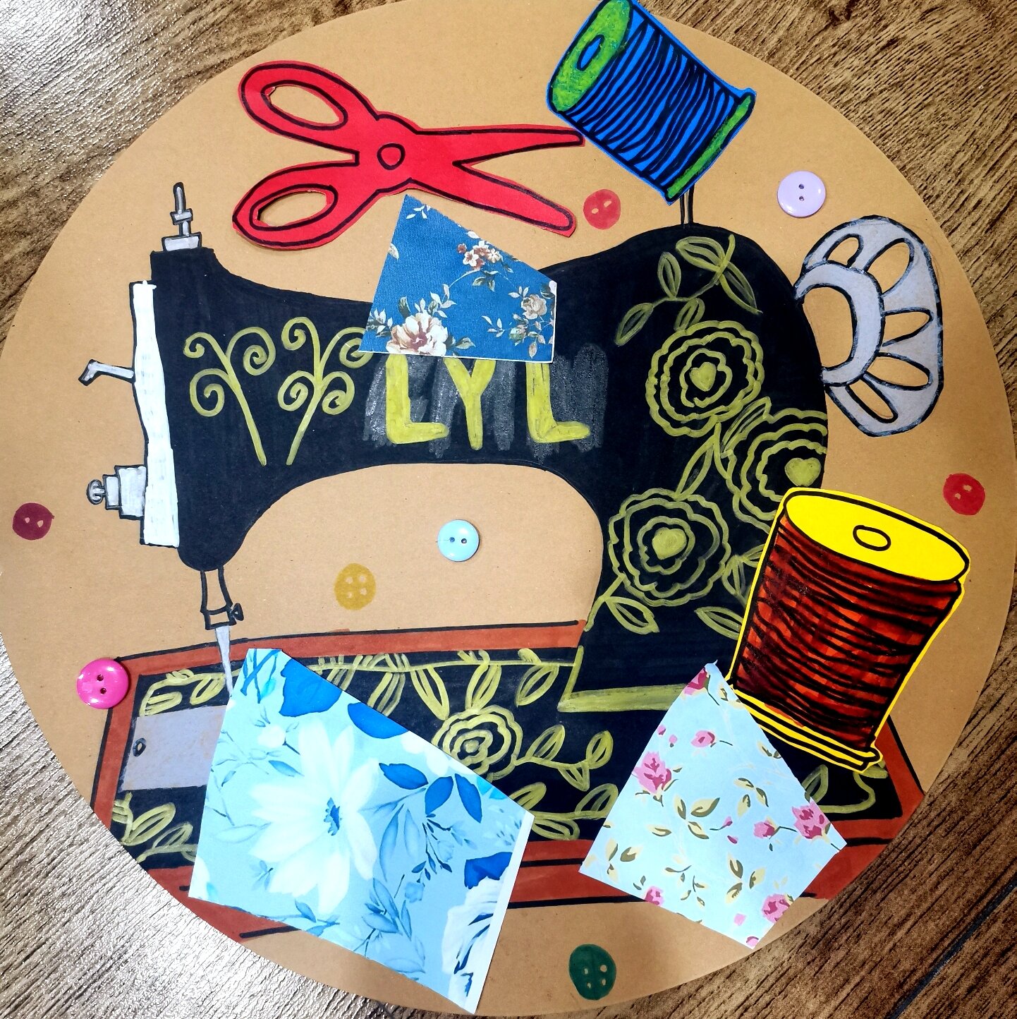 创意画/剪贴画《老式缝纫机》 适合一二年级学生