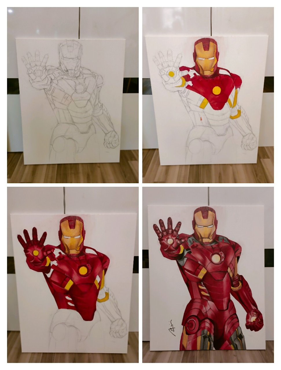 从零开始画钢铁侠 最新作品,先从铅笔开始,确定身体比例,画轮廓,然后