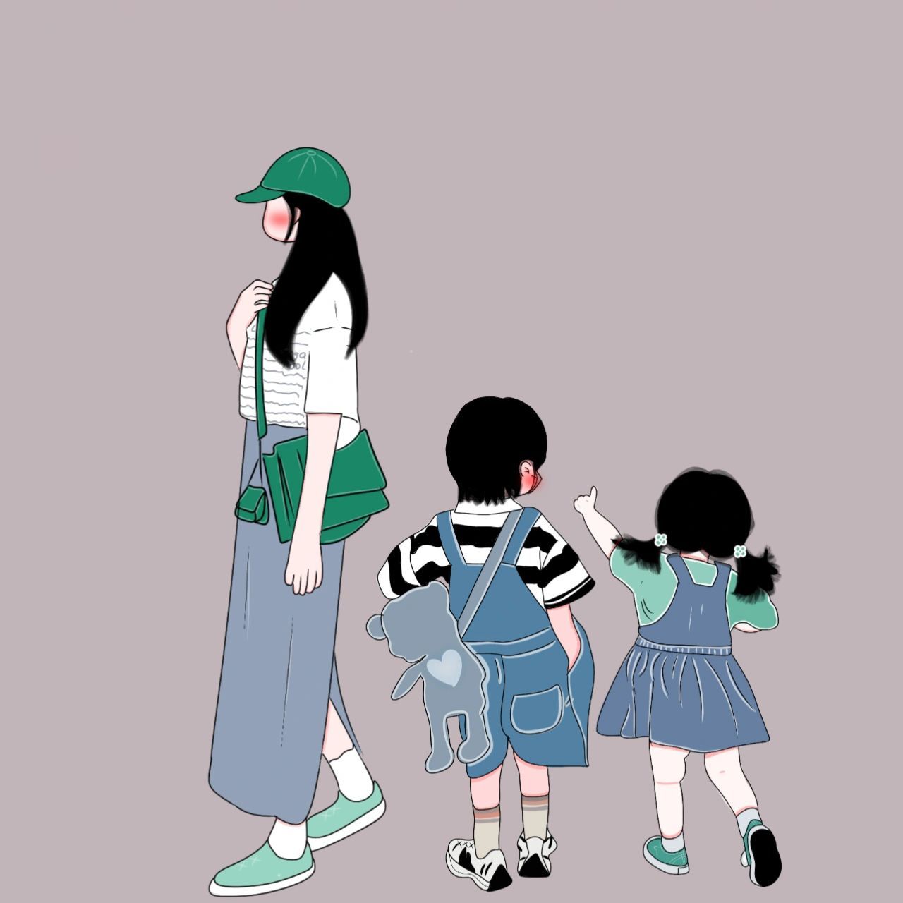 原创手绘头像/一儿一女/兄妹 姐弟 我想把孩子教育好 也想把父母照顾