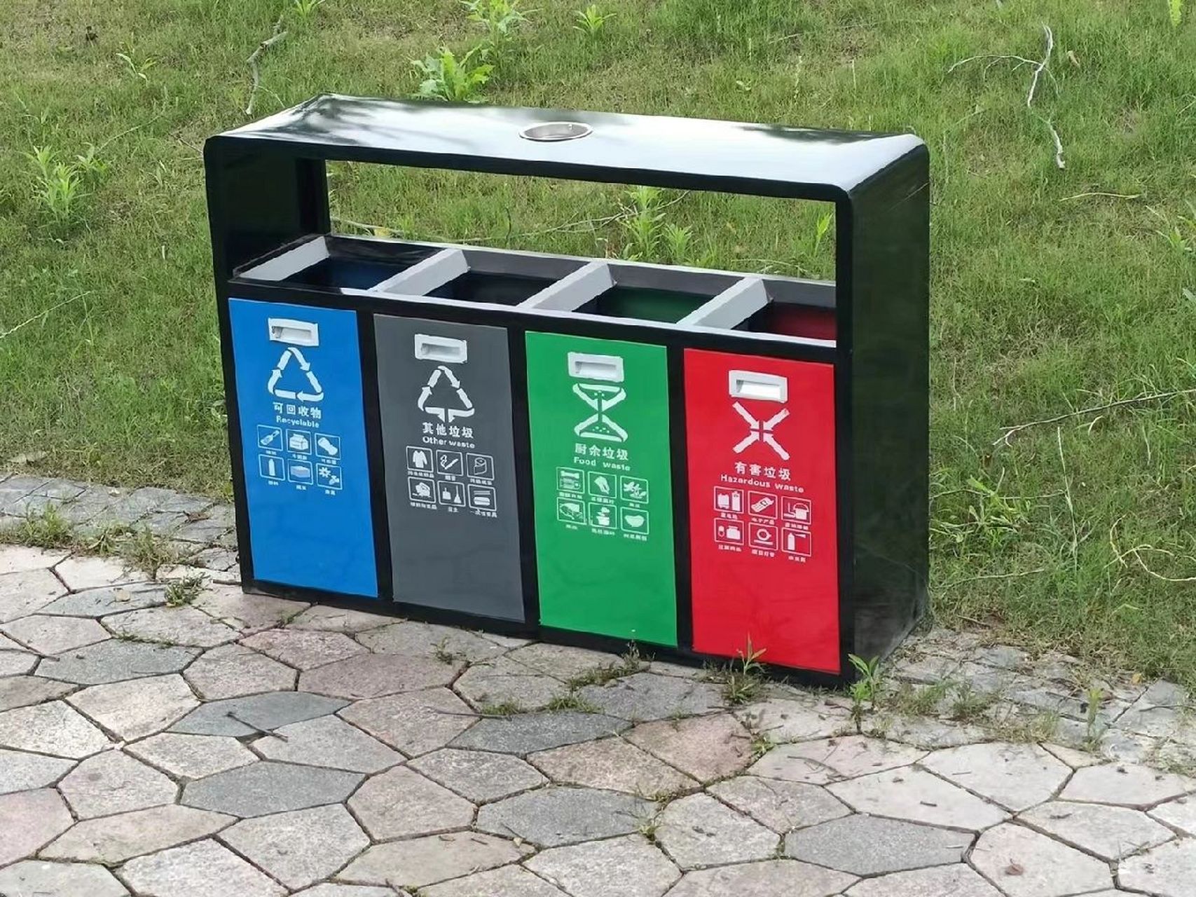 四分类垃圾箱户外垃圾桶果皮箱 小区公园金属四分类垃圾箱户外大垃圾