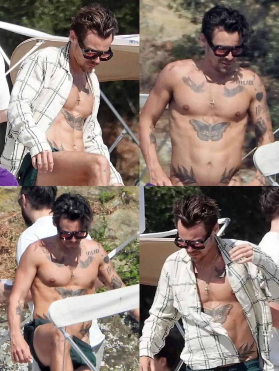 harry styles(哈里·斯泰尔斯)的最新度假照片被狗仔拍到.