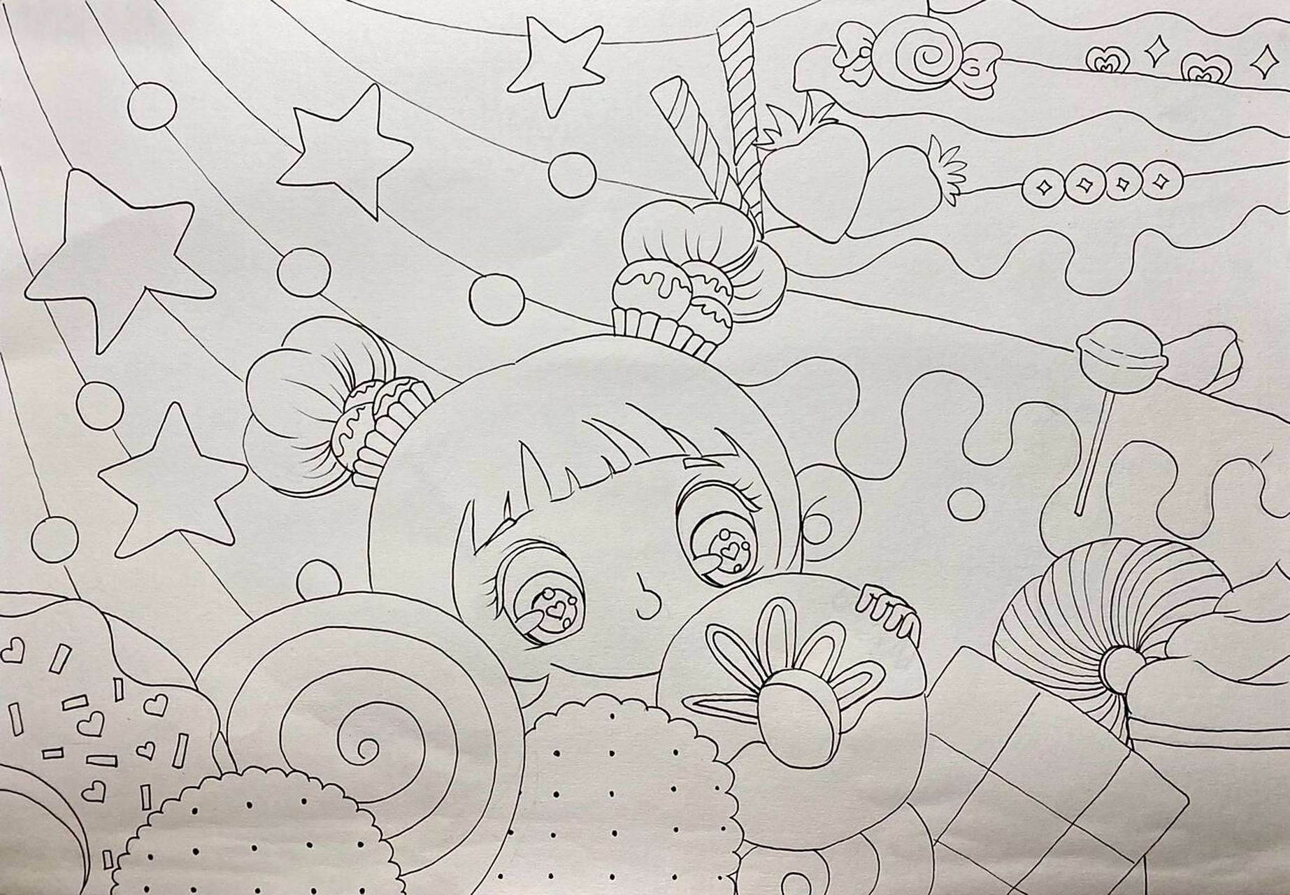 创意插画-我的糖果世界(附步骤和线稿参考) 儿时的梦想是希望兜里永远