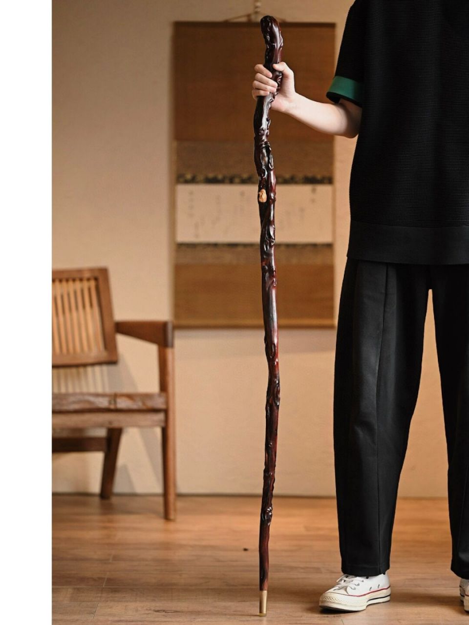 文房雅物"文人杖" 紫檀|文人杖 择料细腻温润,线条弯曲巧致,拟云烟