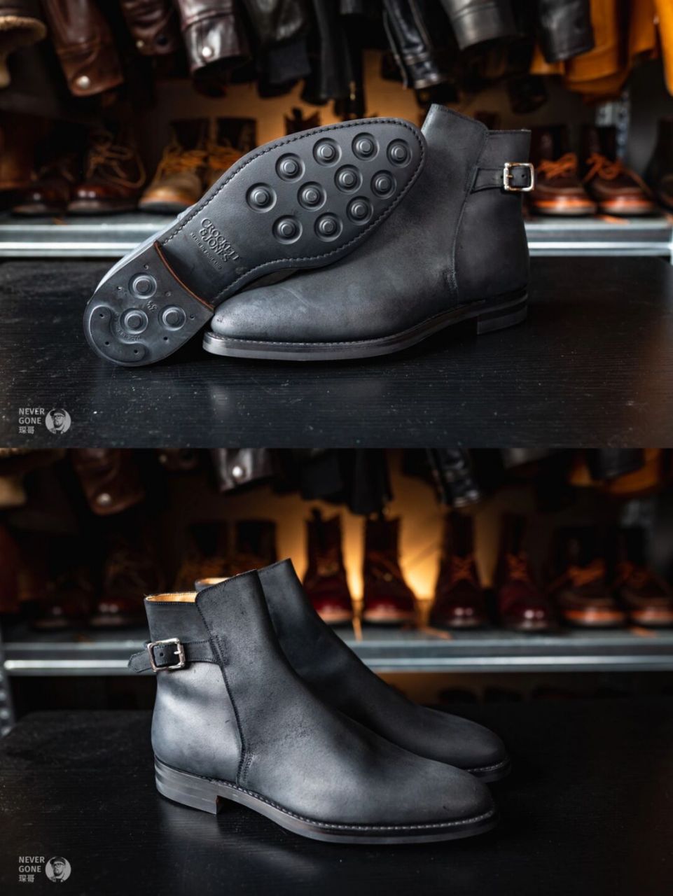 crockett & jones马靴开箱 型号:hickstead ii 皮革:打蜡翻毛皮 当初