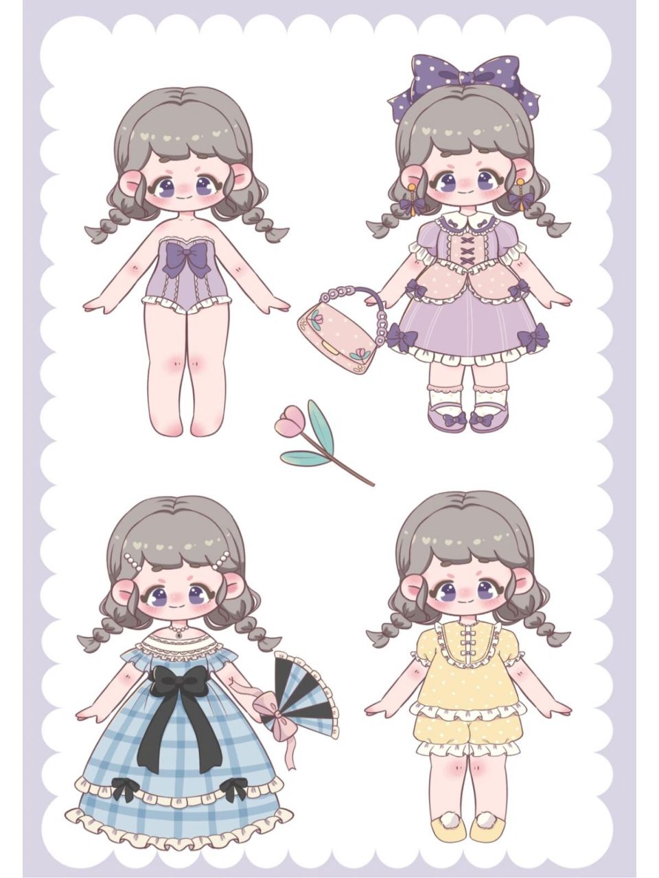 原创可爱换装插画 | 宫廷风换装贴纸 换一条好看的裙子吧～ 不可以描