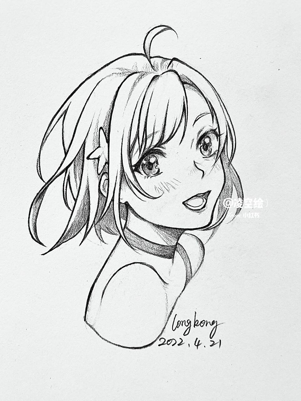 欢快治愈的黑白漫画手绘人物头像线稿短发女 动漫短发女生人像流畅