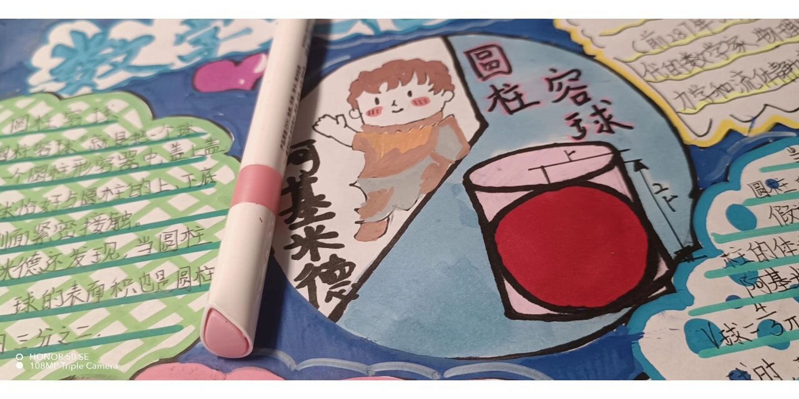 六年级下册 数学手抄报 六下第三单元96 圆柱容球 数学文化,特色