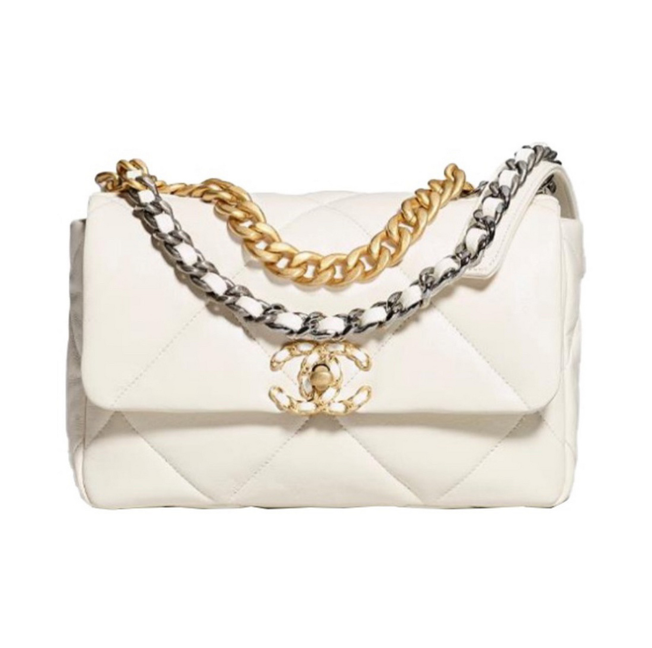 香奈儿19bag白色小号单肩斜挎包 全新95香奈儿 19bag白色小号单肩斜