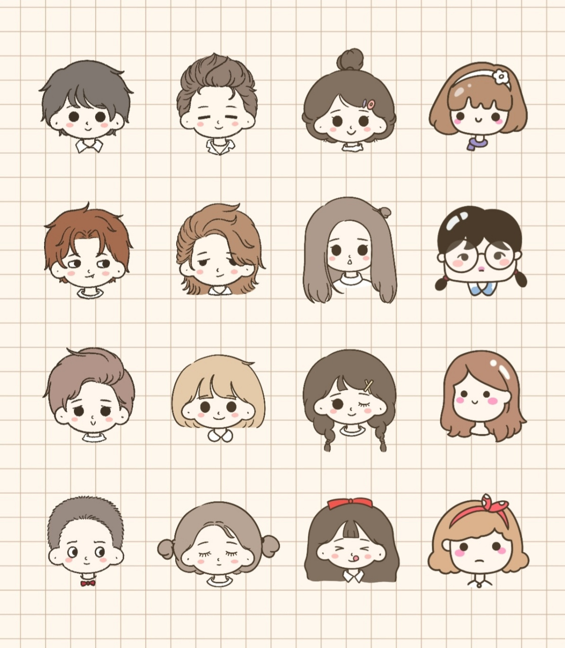 简笔画打卡|手帐简笔画素材|人物头像篇 临摹,可爱的卡通人物头像手绘