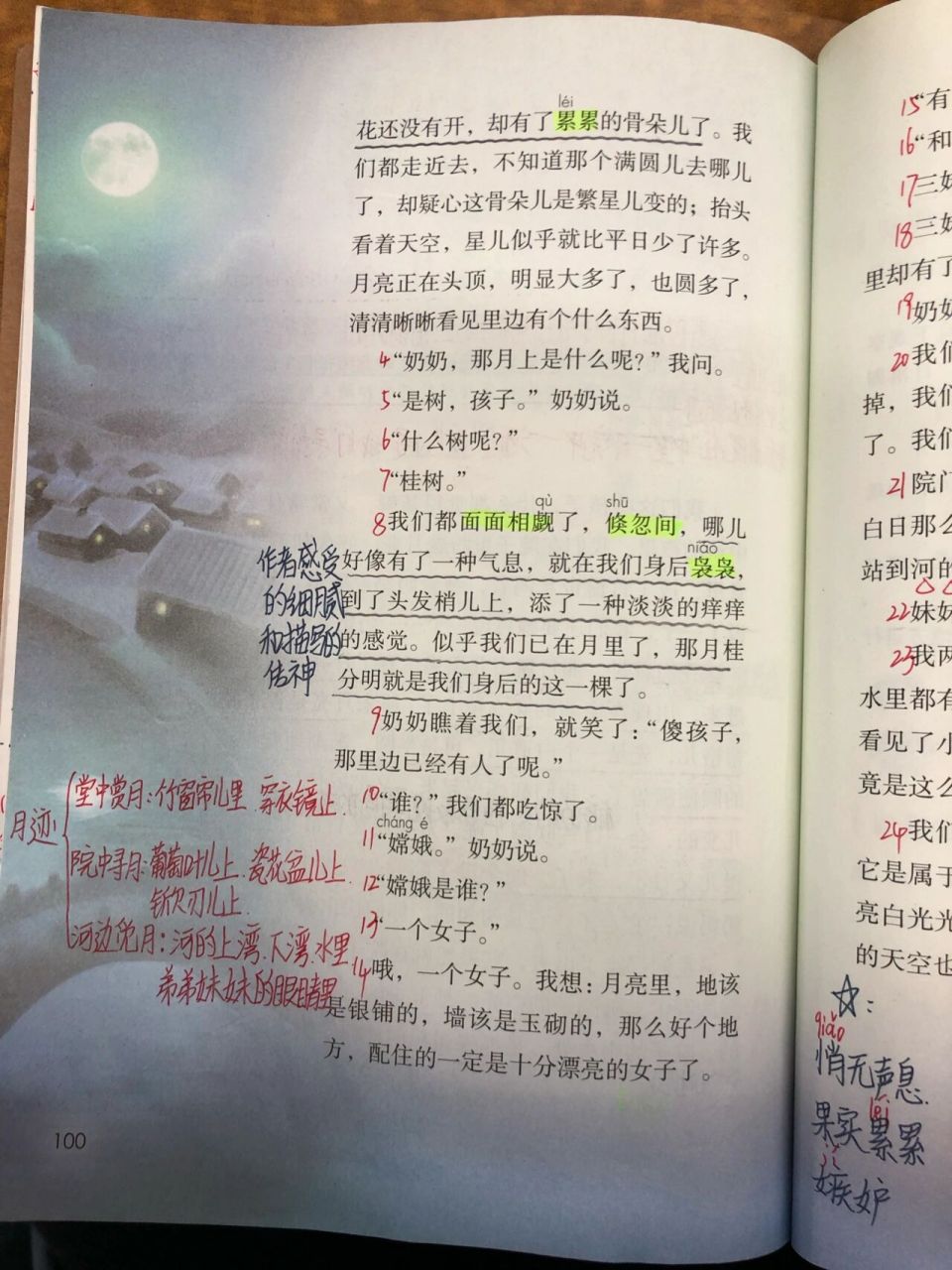 部编版五年级上册语文第24课《月迹》课堂笔记