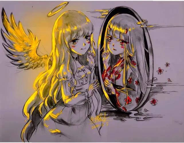 铅笔手绘,天使与恶魔教程图