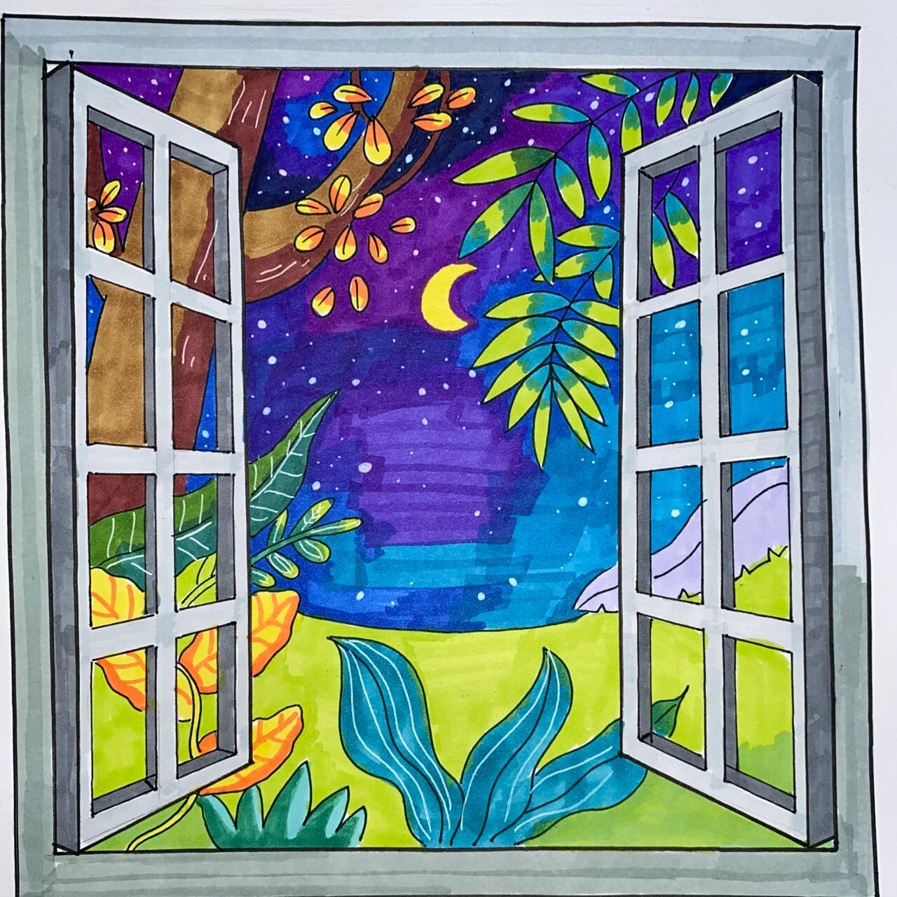 美术课色彩斑斓的窗户图片