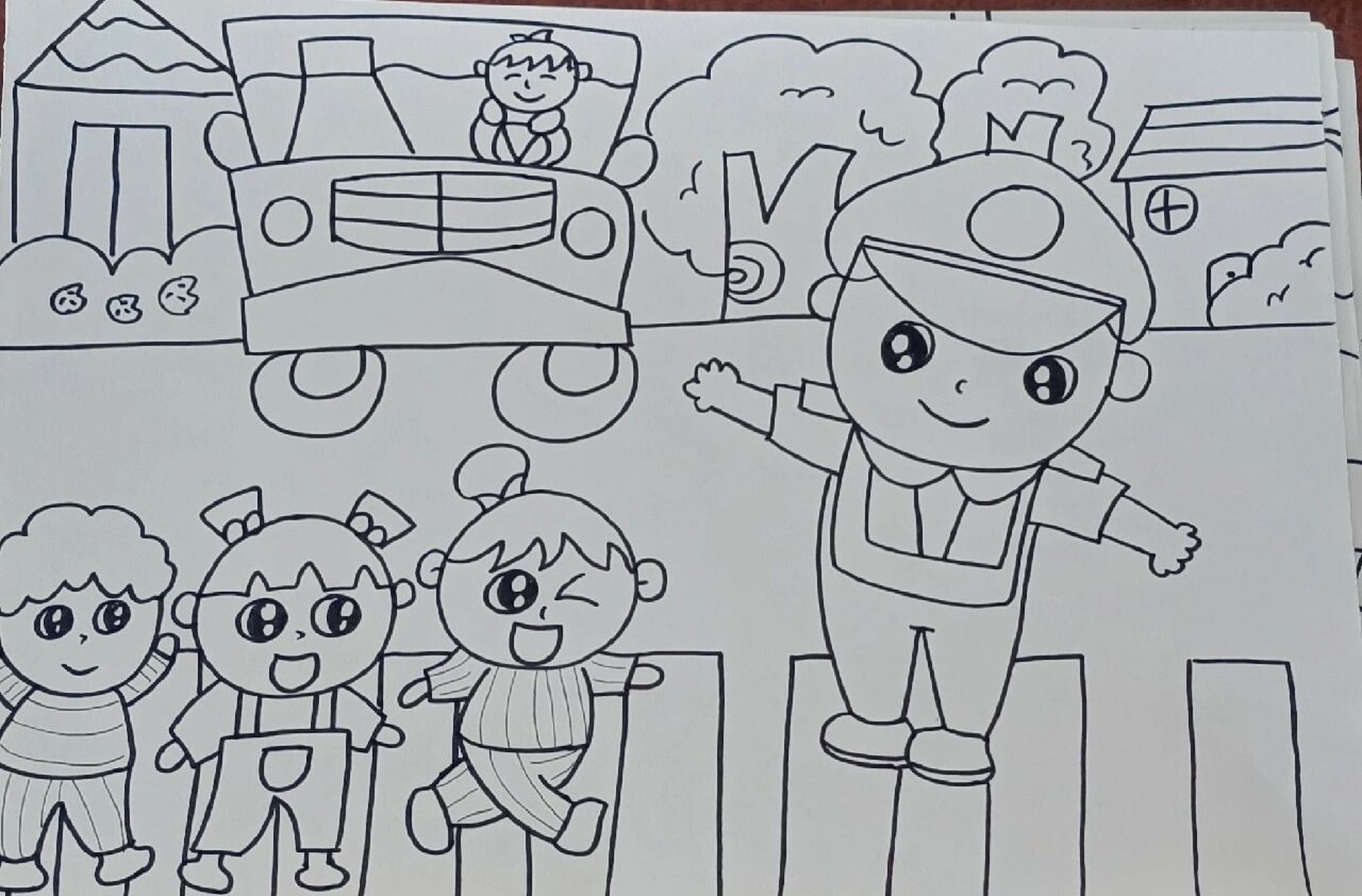 幼儿交通安全素描图图片