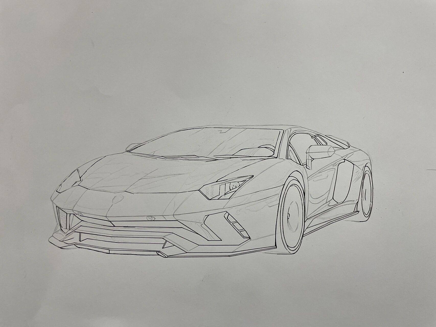 兰博基尼 aventador s 2017 汽车手绘 手绘汽车插画 纯马克笔 彩铅