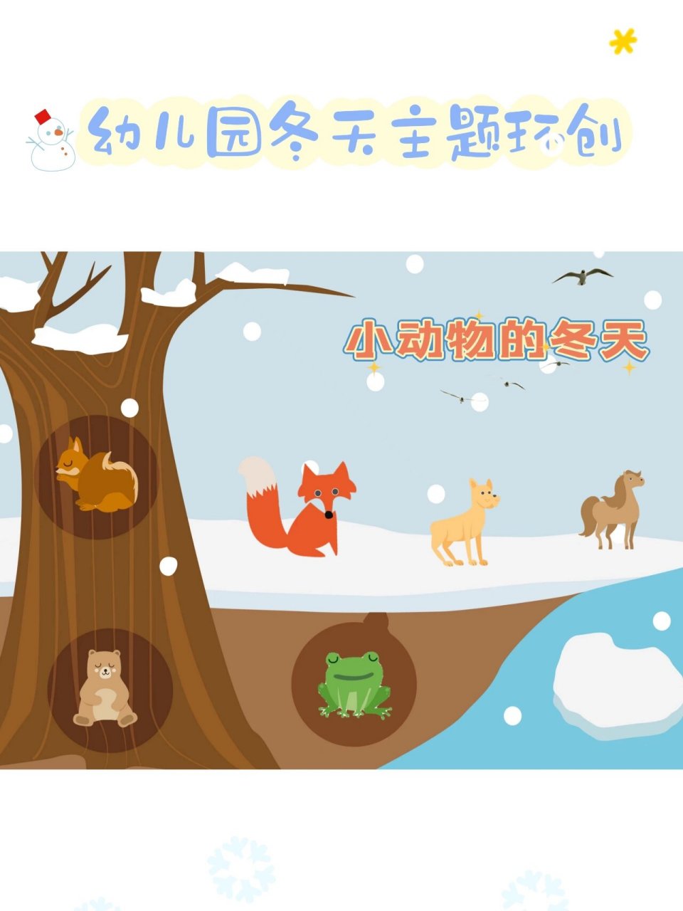 幼儿园冬天主题墙环创小动物的冬天 93动物是怎样过冬的?