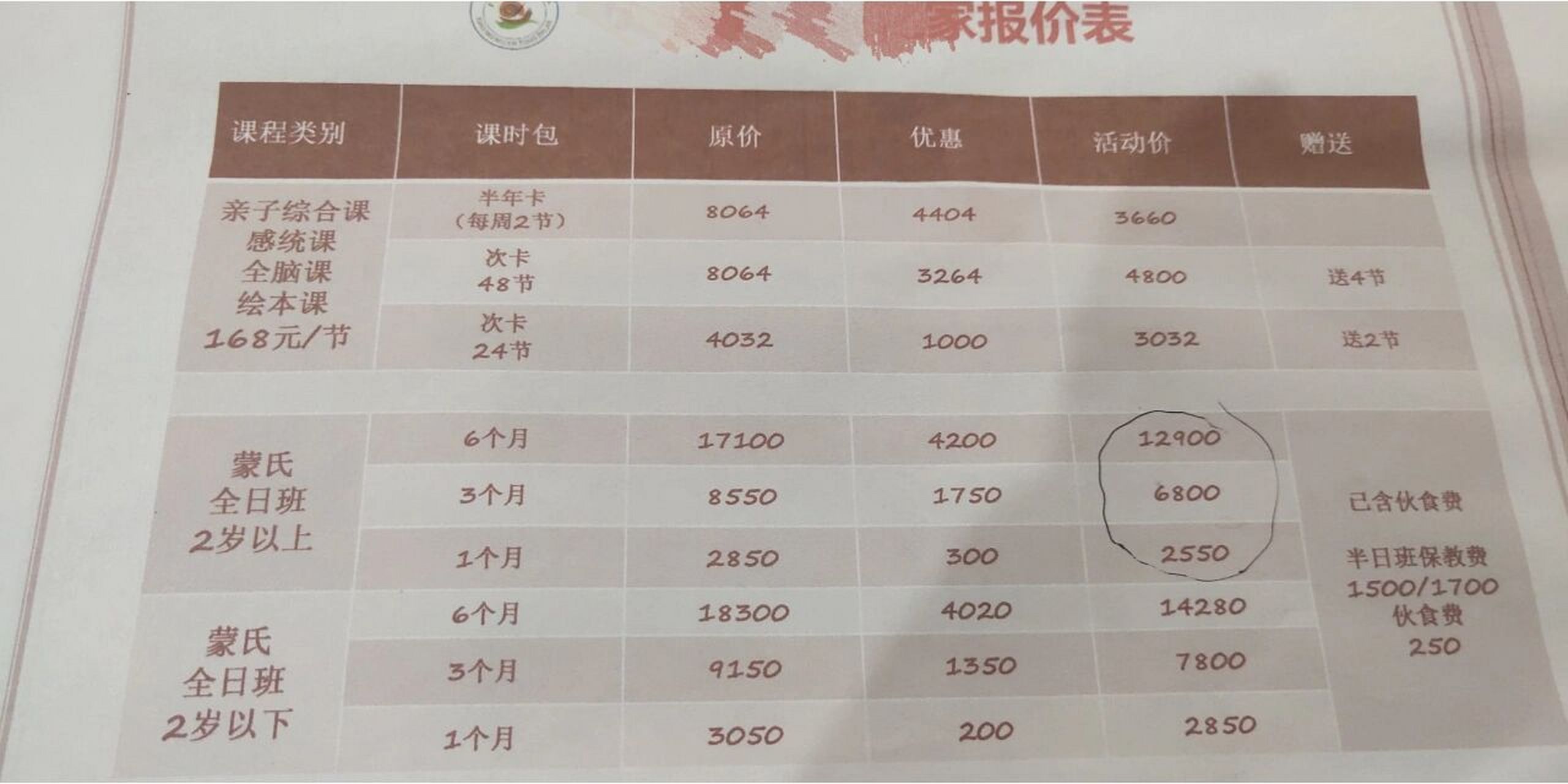 早教拖班收费 如图,大家觉得价格如何呢?坐标广东东莞(新一线城市 )