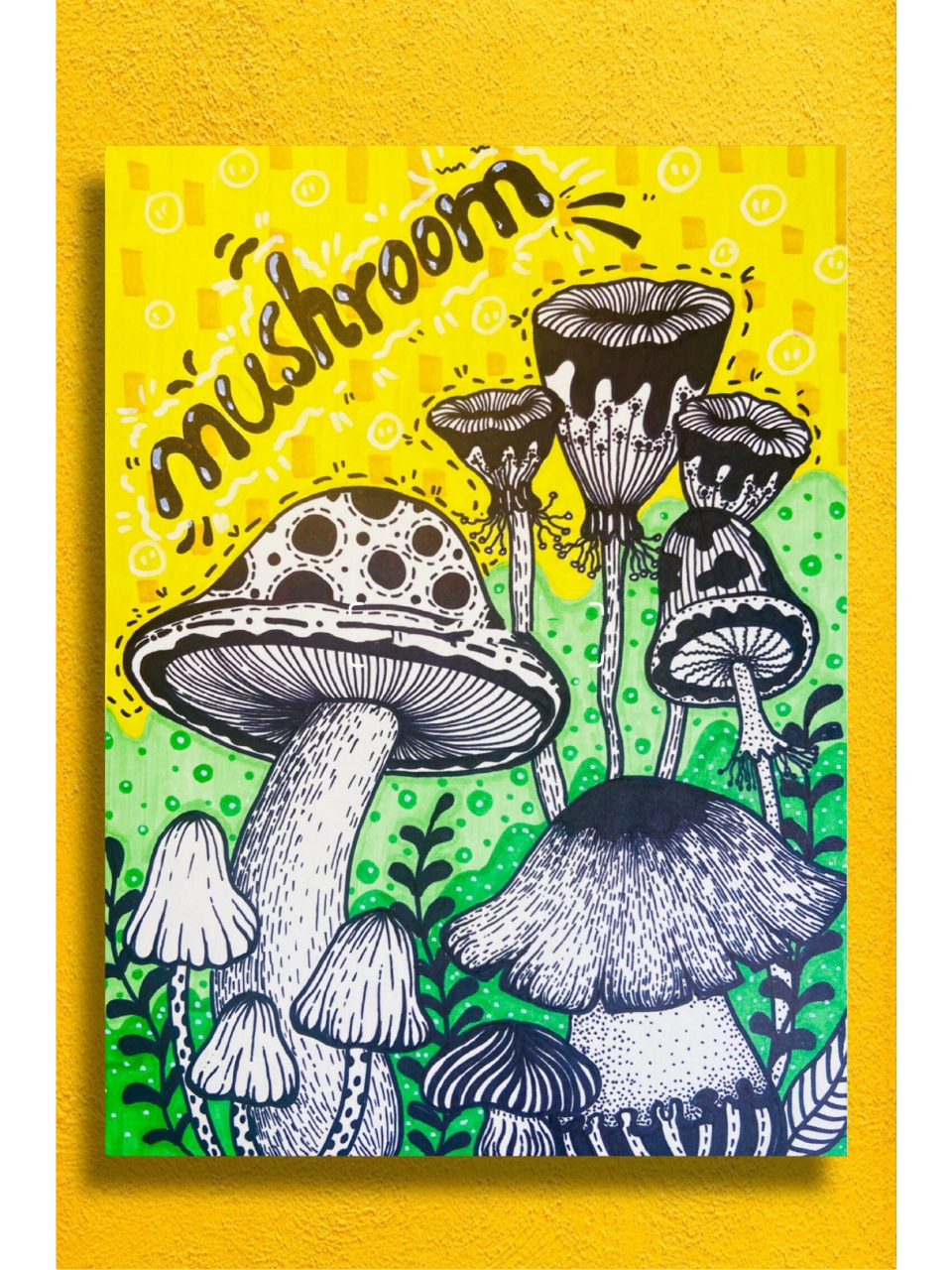 《蘑菇》创意线描美术 绘画步骤