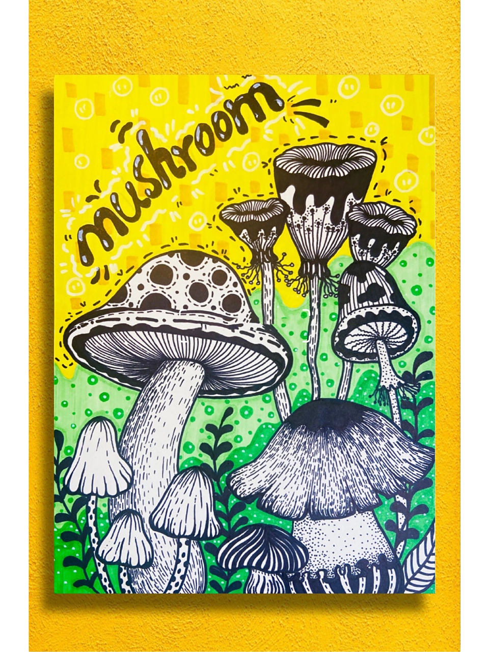 《蘑菇》创意线描美术 绘画步骤