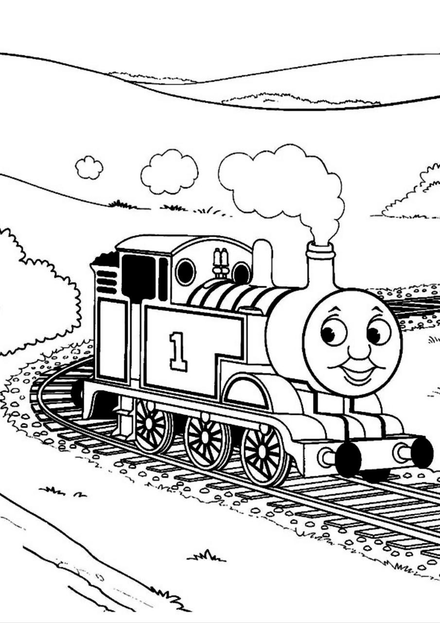 托马斯小火车涂色简笔画 托马斯小火车简笔画,线稿,涂色画,涂鸦.