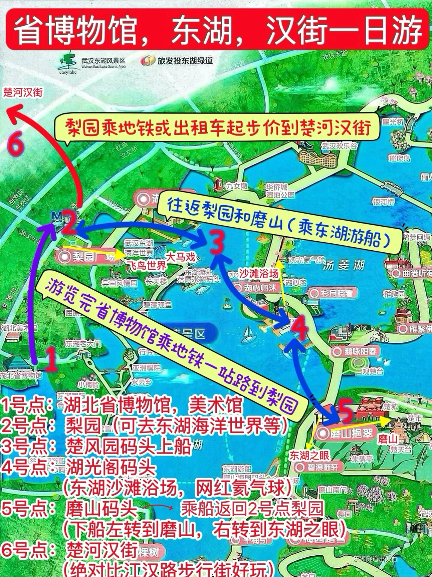 一图看懂武汉东湖,省博物馆,汉街一日游路线