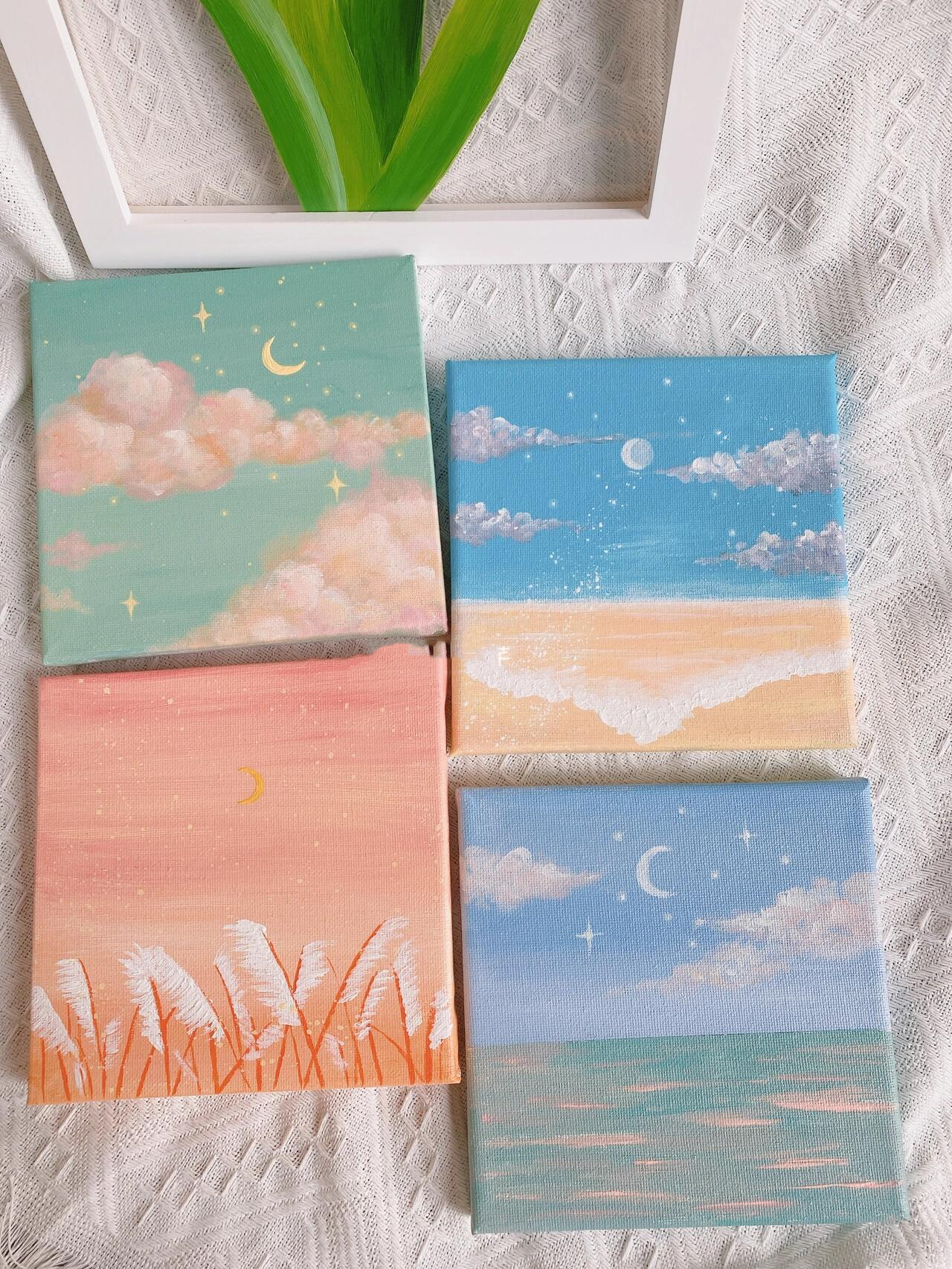 ins风温柔小清新治愈系迷你丙烯画星空