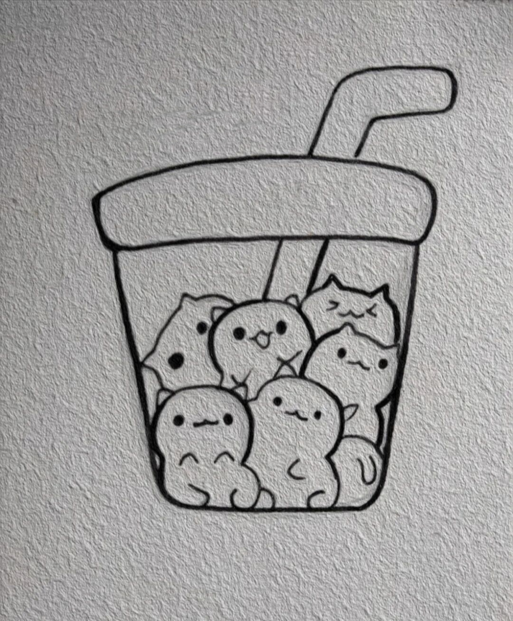 简单的简笔画/杯子中的小猫 是不是特别可爱呢?
